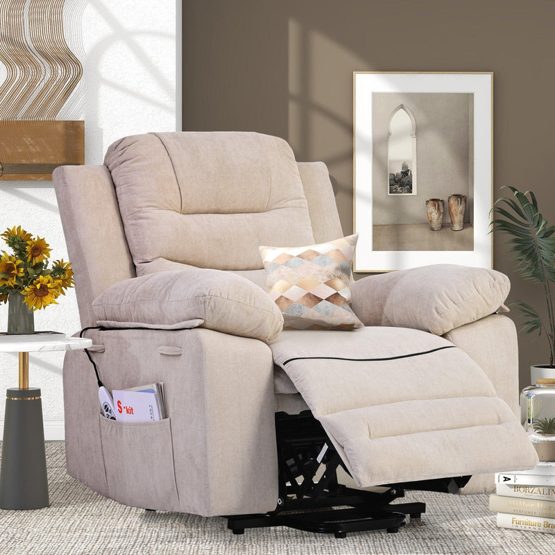 Supfirm Massage Recliner,Power Lift Chair for Elderly with Adjustable Massage and Heating Function,Recliner Chair with Infinite Position and Side Pocket for Living Room ,Beige - Supfirm