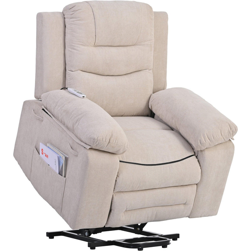 Supfirm Massage Recliner,Power Lift Chair for Elderly with Adjustable Massage and Heating Function,Recliner Chair with Infinite Position and Side Pocket for Living Room ,Beige - Supfirm