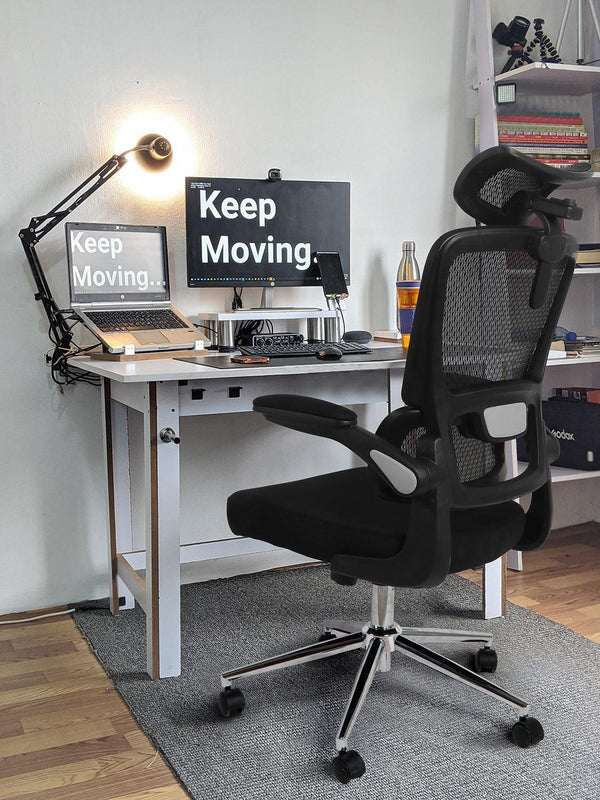 Mesh Ergonomic Office Chair with Flip Up Arms High Back Desk Chair -High Adjustable Headrest with Flip-Up Arms, Tilt Function, Lumbar Support Swivel Computer Chair Task Chair,Executive Chair, Black - Supfirm