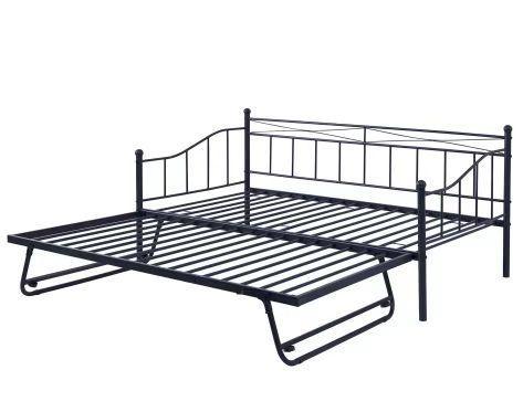 Metal Daybed with Twin size Trundle，Twin Size Sofa Bed Frame, （Black/White） - Supfirm