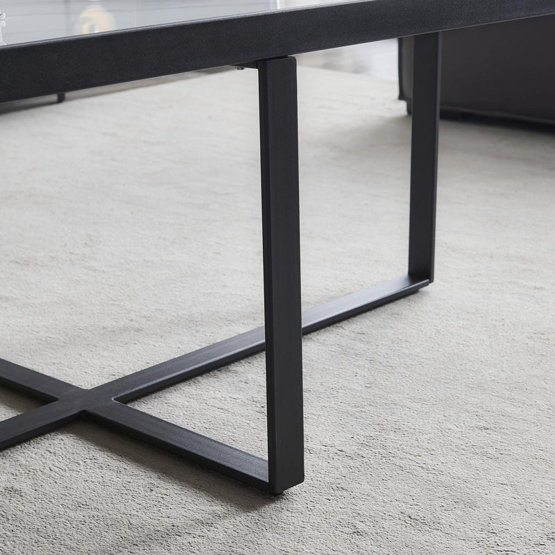 Supfirm Minimalism rectangle coffee table,Black metal frame with sintered stone tabletop - Supfirm