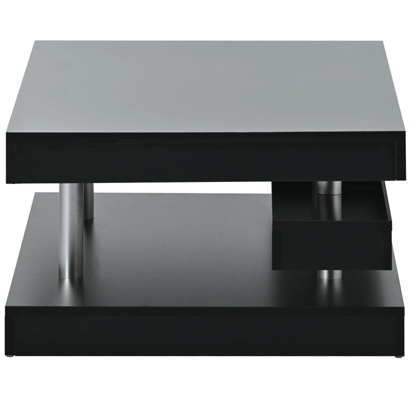 Supfirm Modern 2-Tier Coffee Table with Silver Metal Legs, Rectangle Cocktail Table with High-gloss UV Surface, Minimalist Design Center Table for Living Room, Black - Supfirm