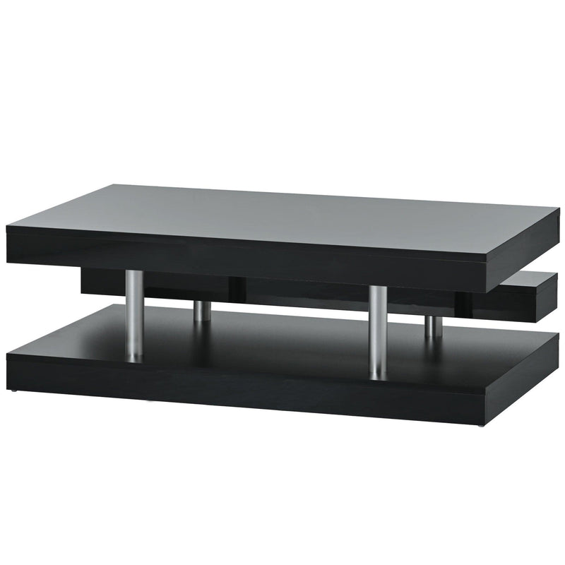 Supfirm Modern 2-Tier Coffee Table with Silver Metal Legs, Rectangle Cocktail Table with High-gloss UV Surface, Minimalist Design Center Table for Living Room, Black - Supfirm