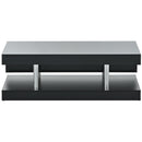 Supfirm Modern 2-Tier Coffee Table with Silver Metal Legs, Rectangle Cocktail Table with High-gloss UV Surface, Minimalist Design Center Table for Living Room, Black - Supfirm