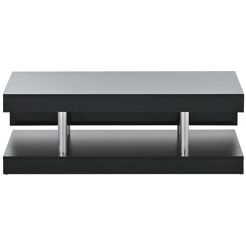 Supfirm Modern 2-Tier Coffee Table with Silver Metal Legs, Rectangle Cocktail Table with High-gloss UV Surface, Minimalist Design Center Table for Living Room, Black - Supfirm