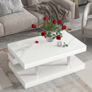 Supfirm Modern 2-Tier Coffee Table with Silver Metal Legs, Rectangle Cocktail Table with High-gloss UV Surface, Minimalist Design Center Table for Living Room, White - Supfirm