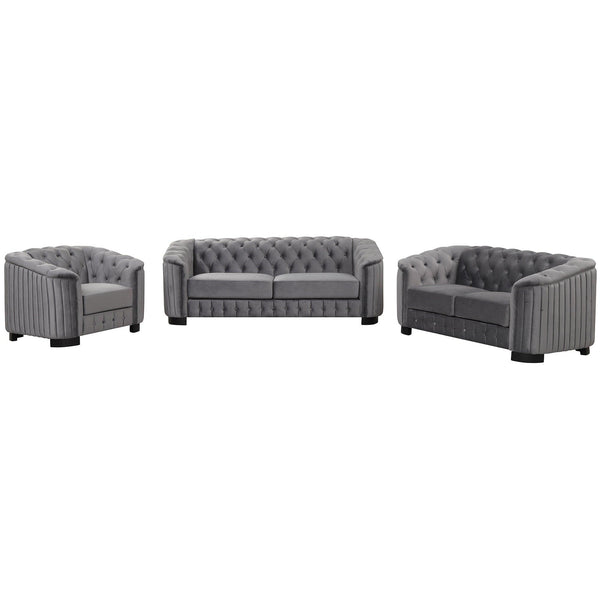 Supfirm Modern 3-Piece Sofa Sets with Rubber Wood Legs,Velvet Upholstered Couches Sets Including Three Seat Sofa, Loveseat and Single Chair for Living Room Furniture Set,Gray - Supfirm