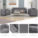 Supfirm Modern 3-Piece Sofa Sets with Rubber Wood Legs,Velvet Upholstered Couches Sets Including Three Seat Sofa, Loveseat and Single Chair for Living Room Furniture Set,Gray - Supfirm