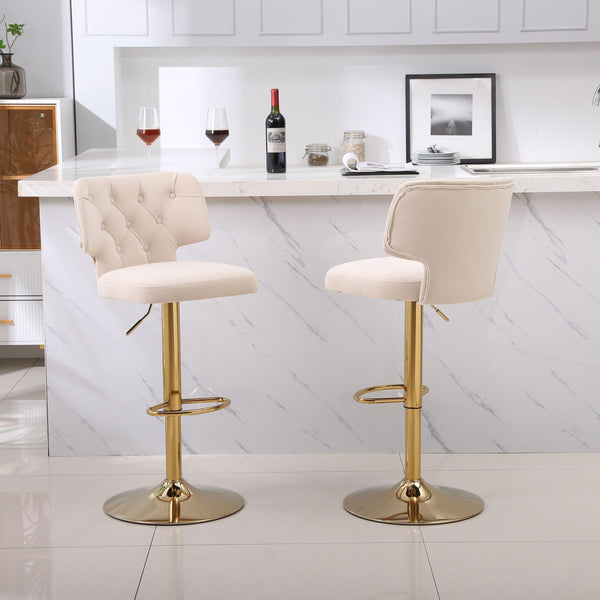 Modern Barstools Bar Height, Swivel Velvet Bar Stool Counter Height Bar Seat Chairs Adjustable Tufted Stool with Back& Footrest for Home Bar Kitchen Island Chair (BEIGE, Set of 2) - Supfirm