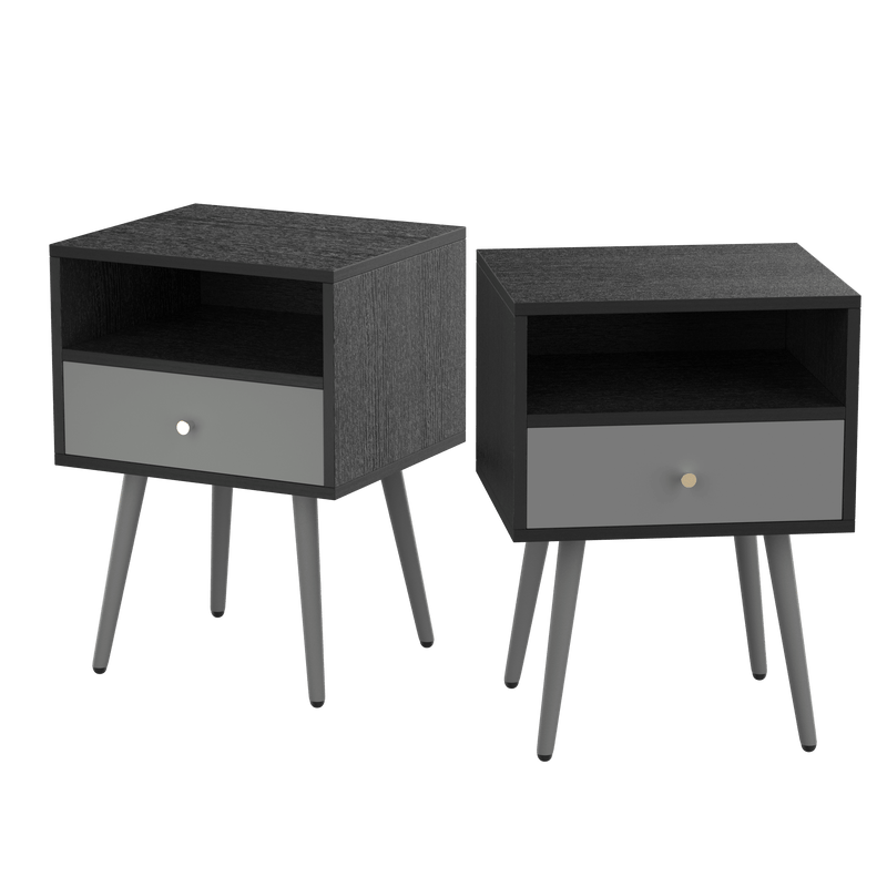 Modern Bedside Tables Set of 2,Nightstand with 1 Storage Drawer -Chic Simple Assembly End Side Table,Sofa Table,for bedroom/living room/office (2pcs,dark grey) - Supfirm