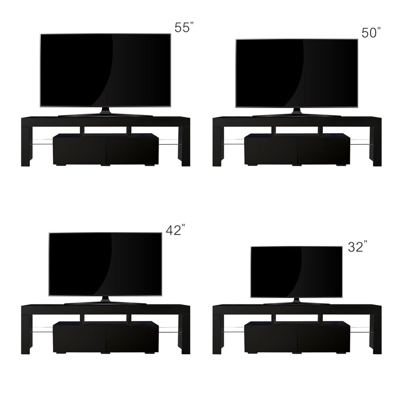 Supfirm Modern Black TV Stand, 20 Colors LED TV Stand w/Remote Control Lights - Supfirm