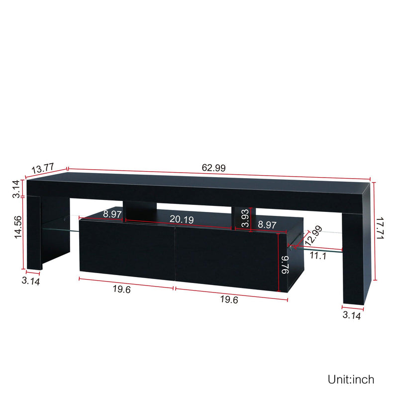 Supfirm Modern Black TV Stand, 20 Colors LED TV Stand w/Remote Control Lights - Supfirm