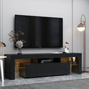 Supfirm Modern Black TV Stand, 20 Colors LED TV Stand w/Remote Control Lights - Supfirm