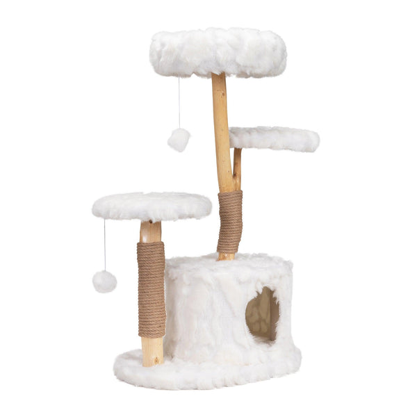 Modern Cat Tree, Natural Branch Cat Tower, Luxury Cat Condo, Indoor Cat Furniture, Kitten Cat Gift, White - Supfirm