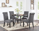 Modern Classic Dining Room Furniture Natural Wood Round Dining Table 4x Side Chairs Charcoal Fabric Tufted Roll Back Top Chair Nail heads Trim Storage Shelve 5pc Dining Set - Supfirm