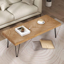 Supfirm Modern Coffee Table, Easy Assembly Tea Table, Thicken Cocktail Table with w/Chevron Pattern & Metal Hairpin Legs for Living Room, Ash Wood Finished - Supfirm