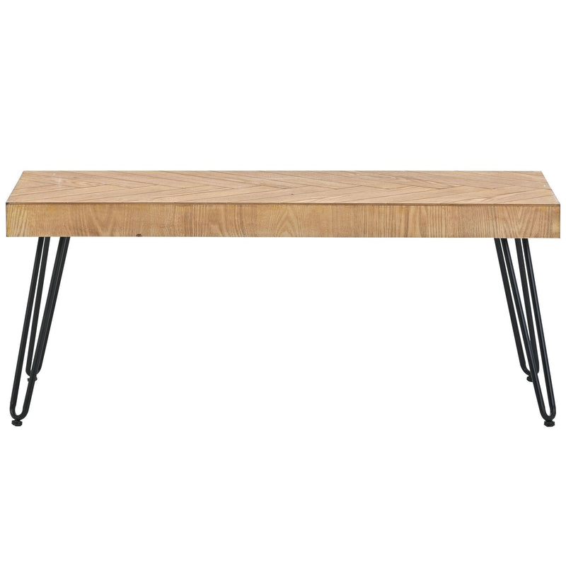 Supfirm Modern Coffee Table, Easy Assembly Tea Table, Thicken Cocktail Table with w/Chevron Pattern & Metal Hairpin Legs for Living Room, Ash Wood Finished - Supfirm