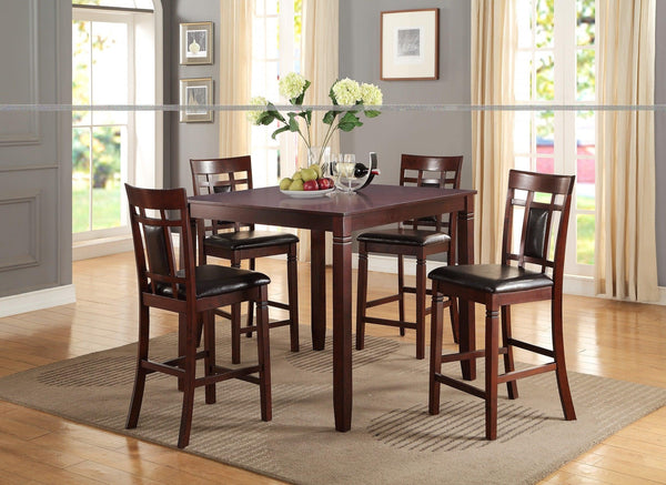 Modern Contemporary 5pc Counter Height Dining Set Cherry / Brown Finish Unique Eyelet Back 4x Chairs - Supfirm