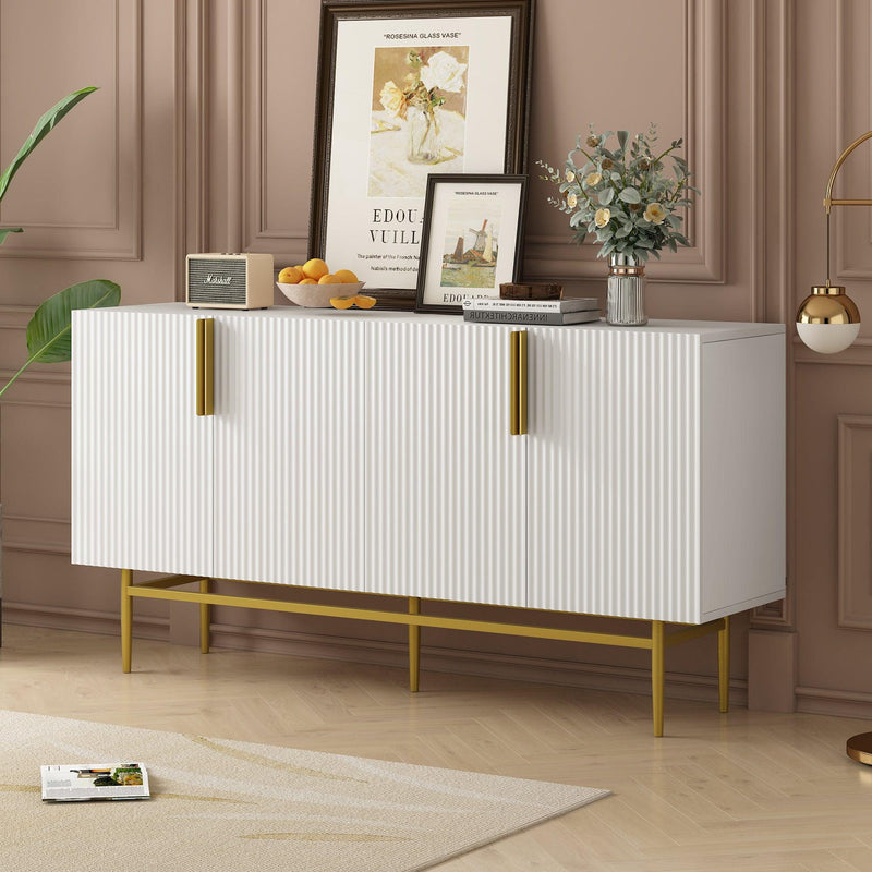 Supfirm Modern Elegant 4-door Sideboard Gold Metal Handle Buffet Cabinet for Dining Room, Living Room, Bedroom, Hallway (White) - Supfirm