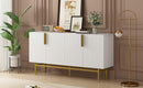 Supfirm Modern Elegant 4-door Sideboard Gold Metal Handle Buffet Cabinet for Dining Room, Living Room, Bedroom, Hallway (White) - Supfirm