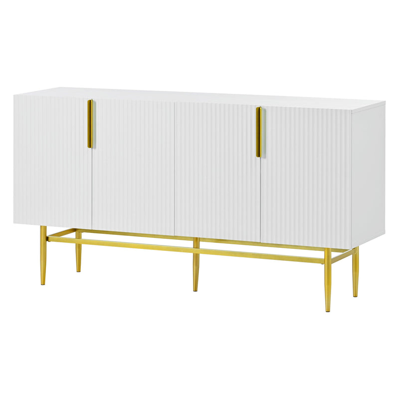 Supfirm Modern Elegant 4-door Sideboard Gold Metal Handle Buffet Cabinet for Dining Room, Living Room, Bedroom, Hallway (White) - Supfirm