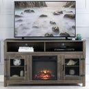 Modern Farmhouse TV Stand with Electric Fireplace, Fit up to 65" Flat Screen TV with Storage Cabinet and Adjustable Shelves Industrial Entertainment Center for Living Room, Grey - Supfirm