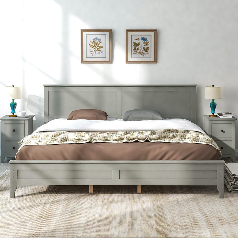 Modern Gray Solid Wood King Platform Bed, Common - Supfirm