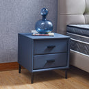 Modern Nightstand with 2 Drawers, Night Stand with PU Leather and Hardware Legs, End Table, Bedside Cabinet for Living Room/Bedroom (Blue-gray) - Supfirm