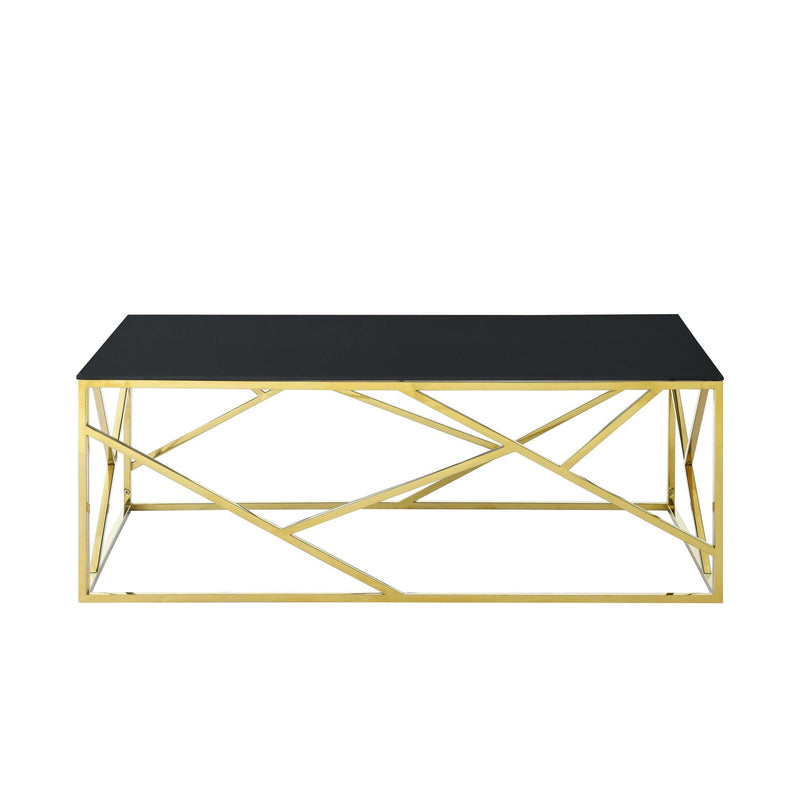 Supfirm Modern Rectangular Coffee Accent Table with Black Tempered Glass Top and Stainless Steel Frame for Living Room Bedroom - Gold - Supfirm