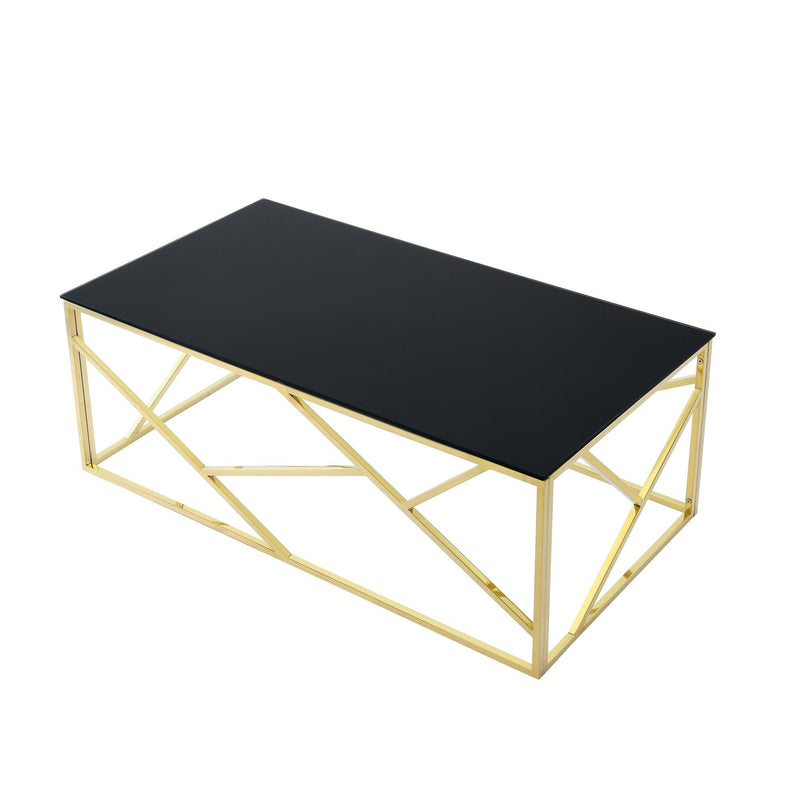 Supfirm Modern Rectangular Coffee Accent Table with Black Tempered Glass Top and Stainless Steel Frame for Living Room Bedroom - Gold - Supfirm