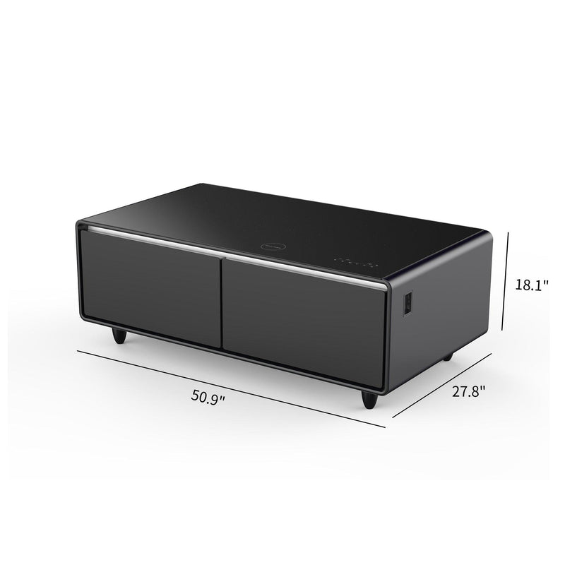 Supfirm Modern Smart Coffee Table with Built-in Fridge, Bluetooth Speaker, Wireless Charging Module, Touch Control Panel, Power Socket, USB Interface, Outlet Protection, Atmosphere light, and More - Supfirm