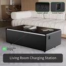 Supfirm Modern Smart Coffee Table with Built-in Fridge, Bluetooth Speaker, Wireless Charging Module, Touch Control Panel, Power Socket, USB Interface, Outlet Protection, Atmosphere light, and More - Supfirm