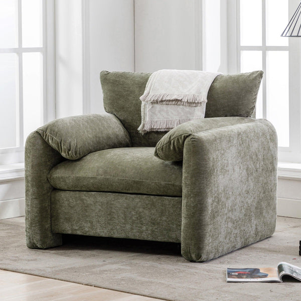 Modern Style Chenille Oversized Armchair Accent Chair Single Sofa Lounge Chair 38.6'' W for Living Room, Bedroom, Matcha Green - Supfirm