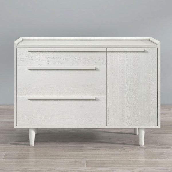 Supfirm Modern Wood Grain Sideboard with 3 Drawers Storage Cabinet Entryway Floor Cabinet Sideboard Dresser with Solid Wood Legs for bedroom and living room , Grain White - Supfirm