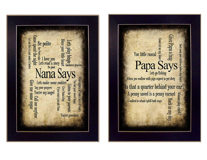 Supfirm "Nana/Papa Collection" 2-Piece Vignette By Susan Ball, Printed Wall Art, Ready To Hang Framed Poster, Black Frame - Supfirm