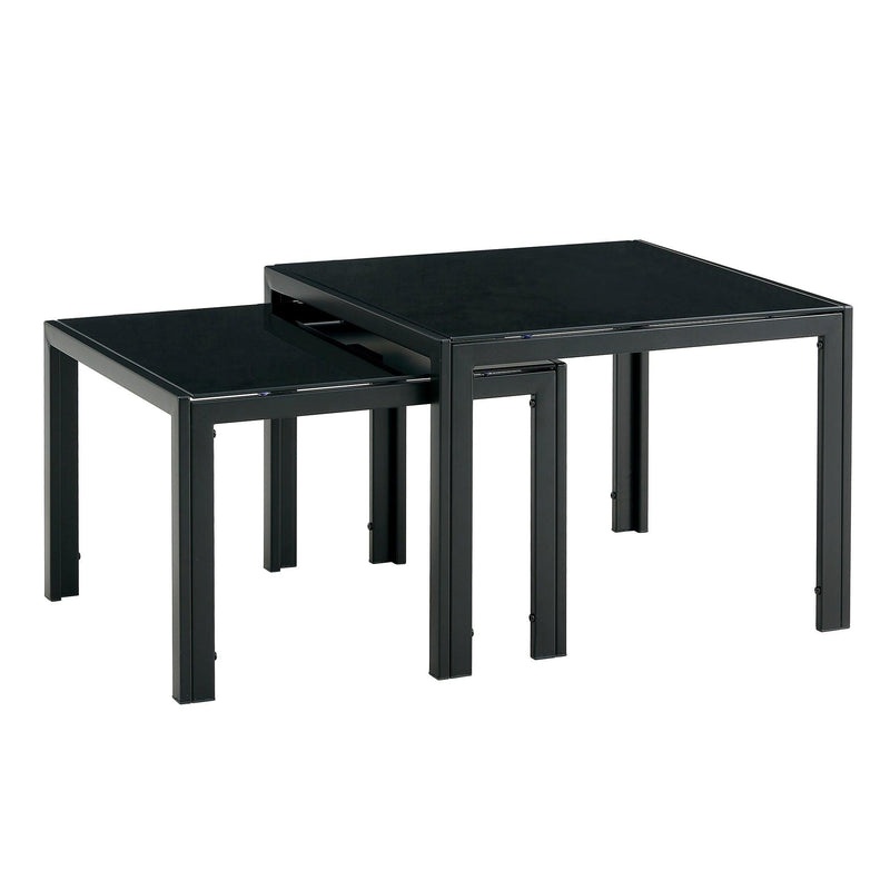 Supfirm Nesting Coffee Table Set of 2, Square Modern Stacking Table with Tempered Glass Finish for Living Room,Black - Supfirm