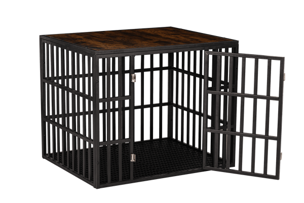 NEW HEAVY DUTY DOG CRATE FURNITURE FOR LARGE DOGS WOOD & STEEL DESIGN DOG CAGE INDOOR & OUTDOOR PET KENNEL 38X30X32INCH PET PLAYPEN WITH COVER METAL DOG FENCE CRATE BLACK - Supfirm