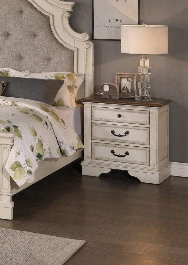 New Traditional Look Wooden Nightstand Drawers Bed Side Table Polished White Finish - Supfirm