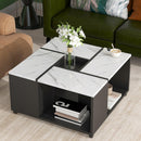 ON-TREND Modern 2-layer Coffee Table with Casters, Square Cocktail Table with Removable Tray, UV High-gloss Marble Design Center Table for Living Room, 31.4''x 31.4'' - Supfirm