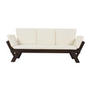 Supfirm Outdoor Adjustable Patio Wooden Daybed Sofa Chaise Lounge with Cushions for Small Places, Brown Finish+Beige Cushion - Supfirm