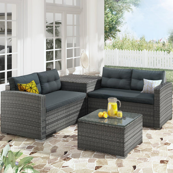 Supfirm Outdoor Furniture Sofa Set with Large Storage Box - Supfirm