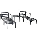 Supfirm Outdoor Patio 5-piece Aluminum Alloy Conversation Set Sofa Set with Coffee Table and Stools for Poolside, Garden,Black Frame+Gray Cushion - Supfirm