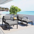 Supfirm Outdoor Patio 5-piece Aluminum Alloy Conversation Set Sofa Set with Coffee Table and Stools for Poolside, Garden,Black Frame+Gray Cushion - Supfirm