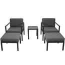 Supfirm Outdoor Patio 5-piece Aluminum Alloy Conversation Set Sofa Set with Coffee Table and Stools for Poolside, Garden,Black Frame+Gray Cushion - Supfirm