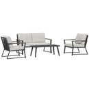 Outsunny 4 Piece Patio Furniture Set, Aluminum Conversation Set, Outdoor Garden Sofa Set with Armchairs, Loveseat, Center Coffee Table and Cushions, Cream White - Supfirm