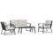 Outsunny 4 Piece Patio Furniture Set, Aluminum Conversation Set, Outdoor Garden Sofa Set with Armchairs, Loveseat, Center Coffee Table and Cushions, Cream White - Supfirm