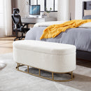 Oval Storage Bench for Living Room Bedroom End of Bed,Sherpa Fabric Plush Upholstered Storage Ottoman Entryway Bench With Metal Legs,Cream - Supfirm