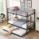 Over Twin Bunk Bed Frame with Trundle,Metal Bunkbed with Sturdy Guard Rail and 2 sideLadders for Kids/Adults,Can be Divided Into Two Beds, No Box Spring Needed, Noise Free for Dorm,Black - Supfirm