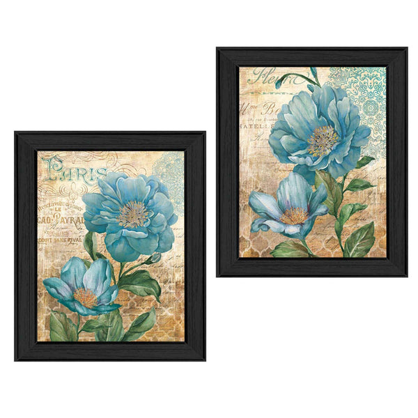 Supfirm "Paris Blue Collection" 2-Piece Vignette By Ed Wargo, Printed Wall Art, Ready To Hang Framed Poster, Black Frame - Supfirm