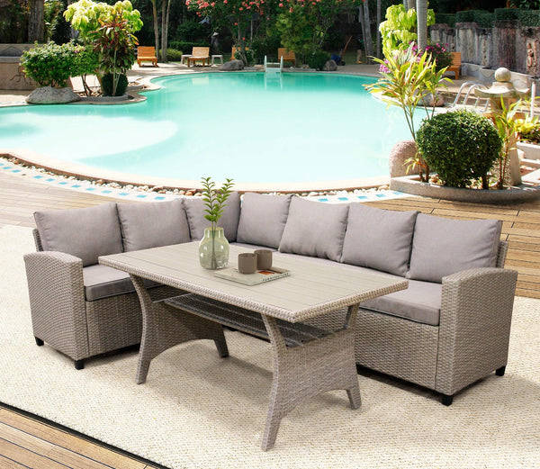 Supfirm Patio Outdoor Furniture PE Rattan Wicker Conversation Set All-Weather Sectional Sofa Set with Table & Soft Cushions (Brown) - Supfirm